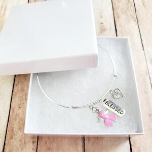 Breast Cancer Awareness Bracelet, Pink Ribbon, Motivational Gift